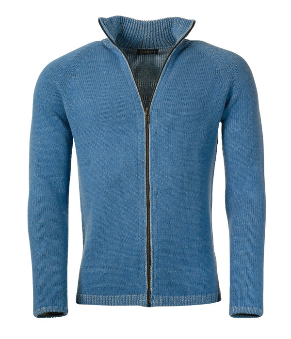 Wendbare Herren Strickjacke aus Merinowolle mittelblau-hellgrau