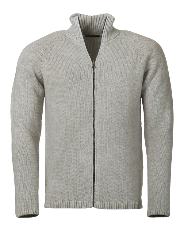 Wendbare Herren Strickjacke aus Merinowolle hellrau-wollweiss