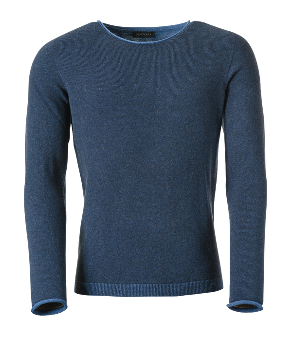 Herren Rundhalspullover Wendepullover aus Merinowolle blau-mittelblau