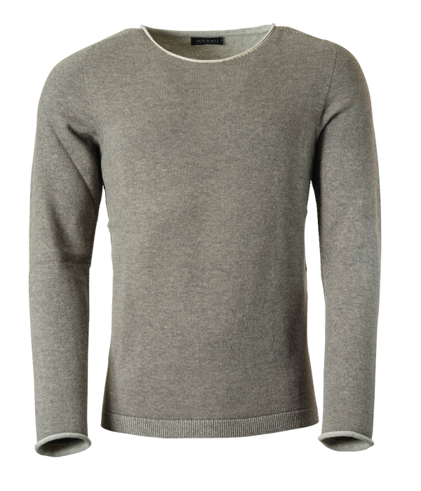 Herren Rundhalspullover Wendepullover aus Merinowolle beige-wollweiss