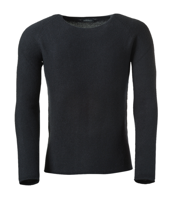 nachhaltiger Herren Strickpullover in Struktur dunkelblau-schwarz