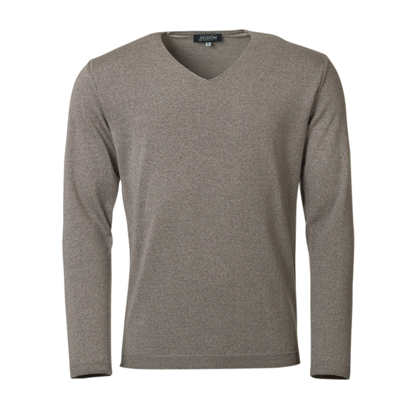 Herren V-Pullover aus Merinowolle mit Baumwolle braun-beige