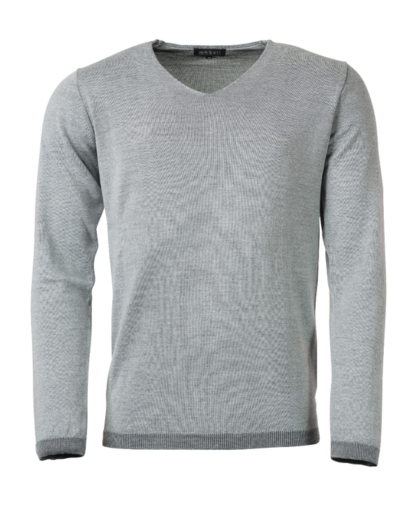 Herren V-Pullover aus Merinowolle mit Baumwolle hellgrau