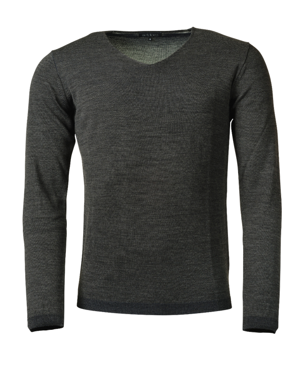Herren V-Pullover aus Merinowolle mit Baumwolle anthrazit