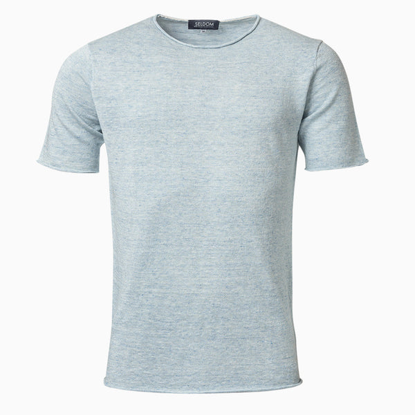 Herren Strick T-Shirt aus Leinen - hellblau/weiß meliert