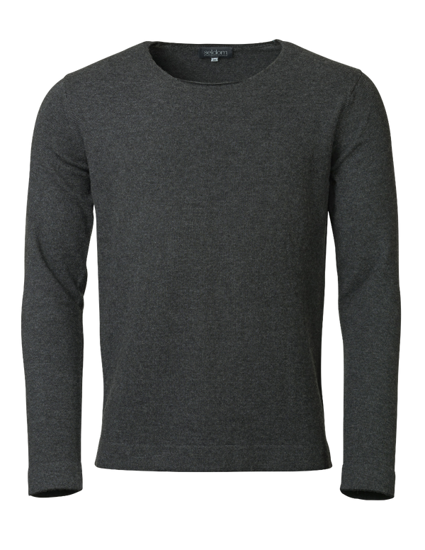 Herren Pullover aus Merinowolle in feinem Ringelmuster schwarz-anthrazit