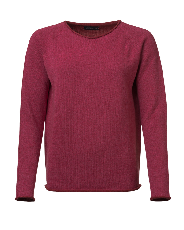 Damen Rundhals Wendepullover Merinowolle, pink-rot