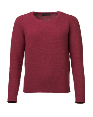 Damen Rundhals Pullover Merinowolle in Links/Links Struktur rot-pink