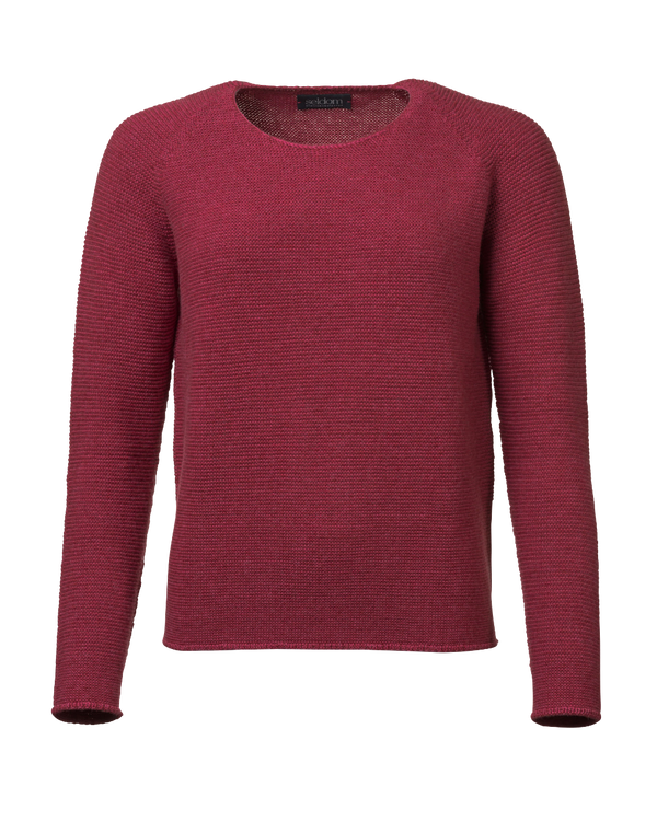 Damen Rundhals Pullover Merinowolle in Links/Links Struktur rot-pink