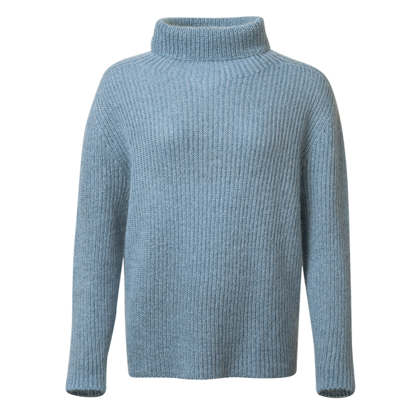 Ravn - Damen Rollkragenpullover aus Mohairgarn und Baumwolle, blau