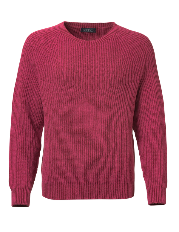Damen Rundhalspullover Merinowolle pink-rot