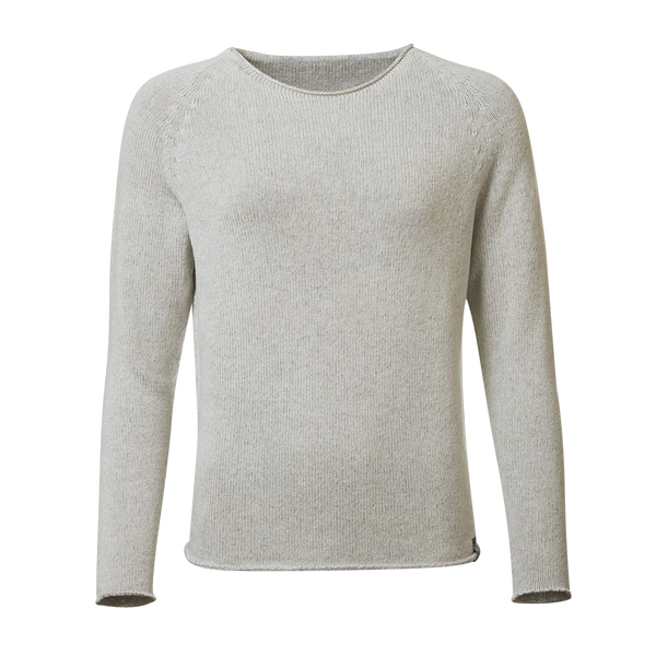 Rania - Rundhalspullover Damen aus recyceltem Kaschmir, wollweiss/grau