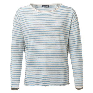 Rea - Damenshirt mit Rundhalsausschnitt aus Leinen und Baumwolle, blau/weiß gestreift